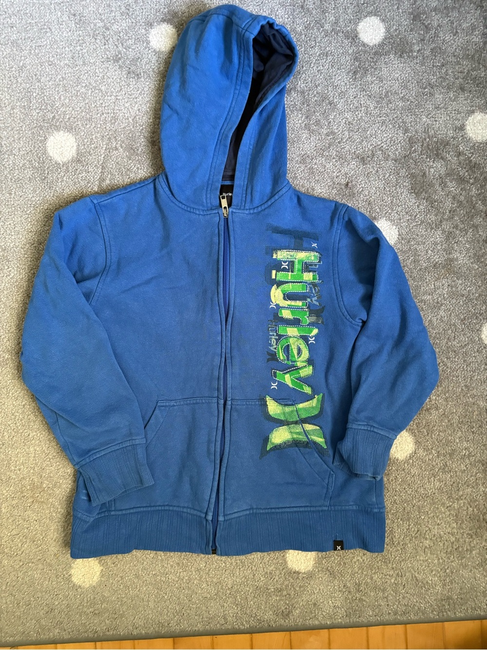 Hurley Royal Blue Zip Hoodie with Green Logo
